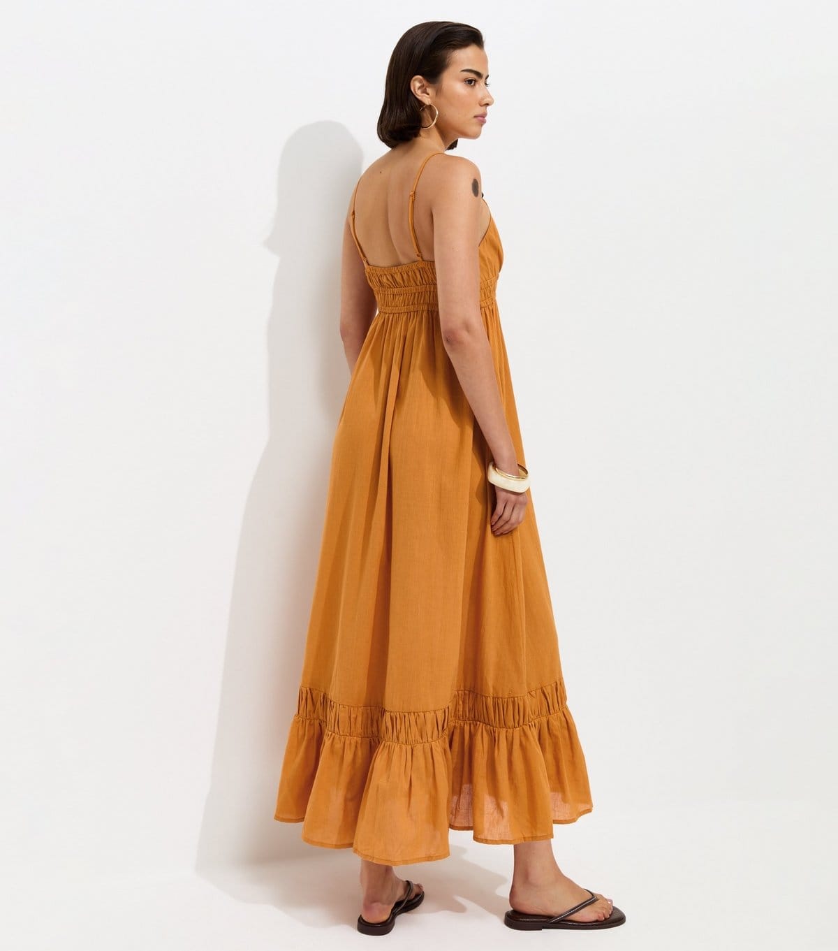 New Look Women's Dark Yellow Cotton Tiered Beach Maxi Dress New Look - 4
