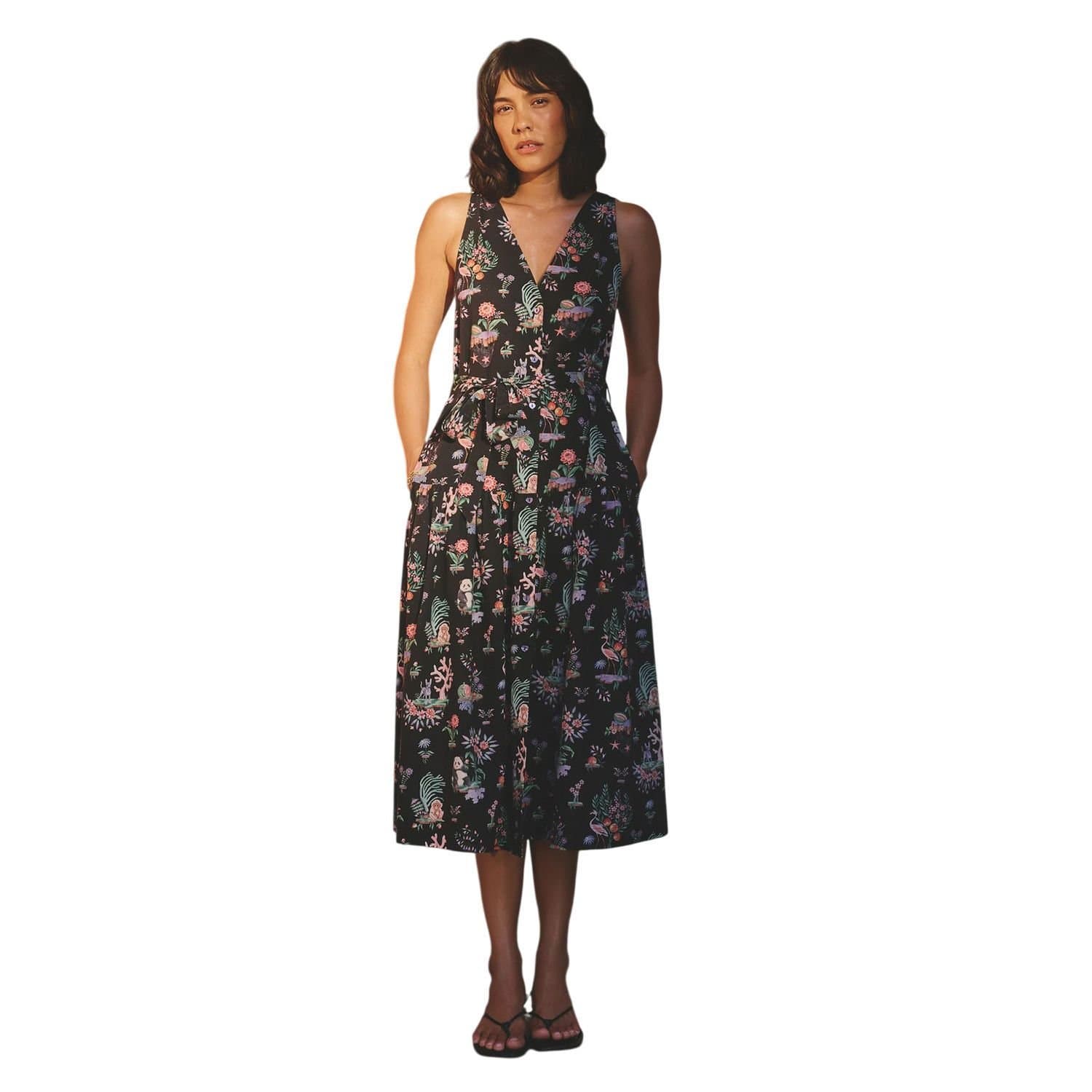 Cath Kidston Cath Kidston Women's Island Print Flowy Sleeveless Midi Dress in Black