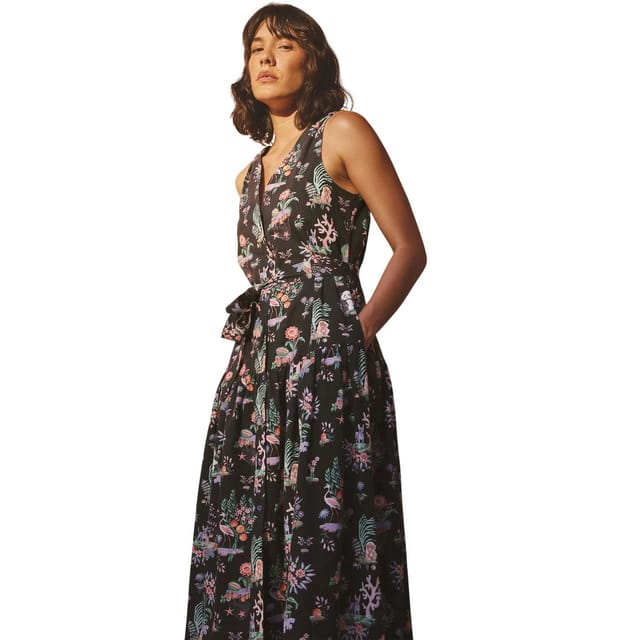 Cath Kidston Cath Kidston Women's Island Print Flowy Sleeveless Midi Dress in Black - 3