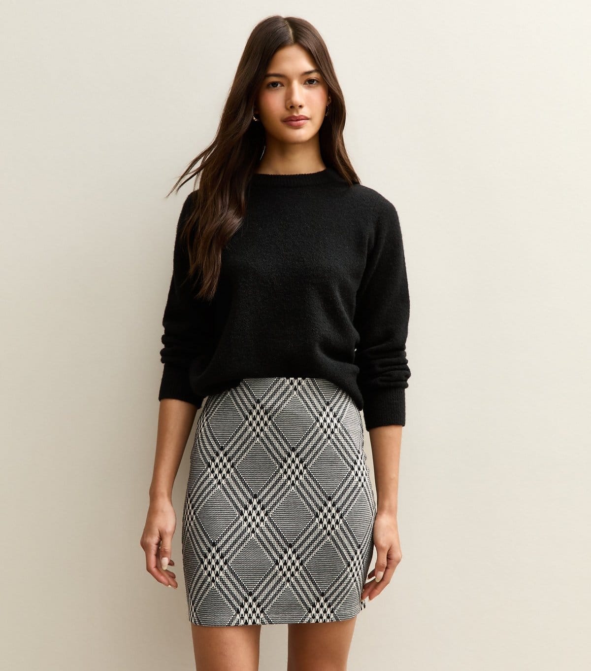 New Look Women's Grey Monochrome Checked Tube Skirt New Look - 4