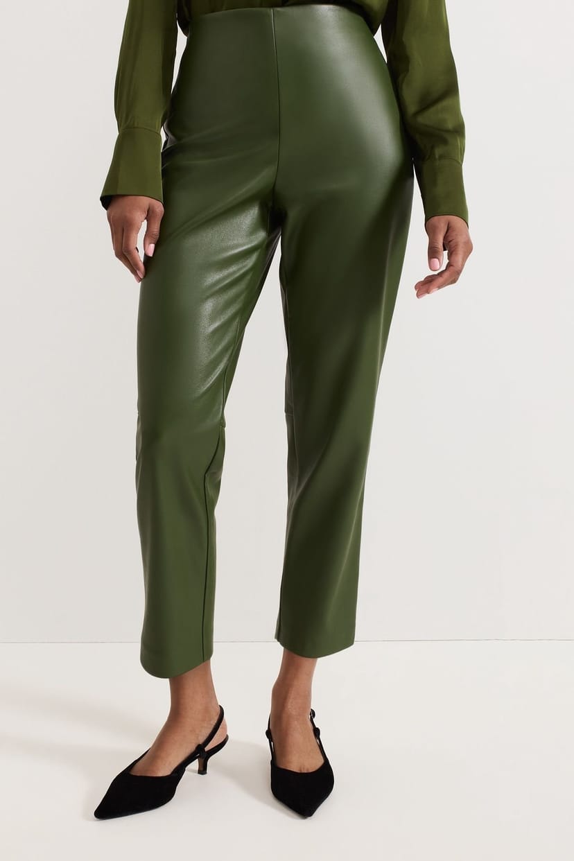 Phase Eight Phase Eight Women's Mya High-Rise Pu Crop Trousers in Dark Olive - 1