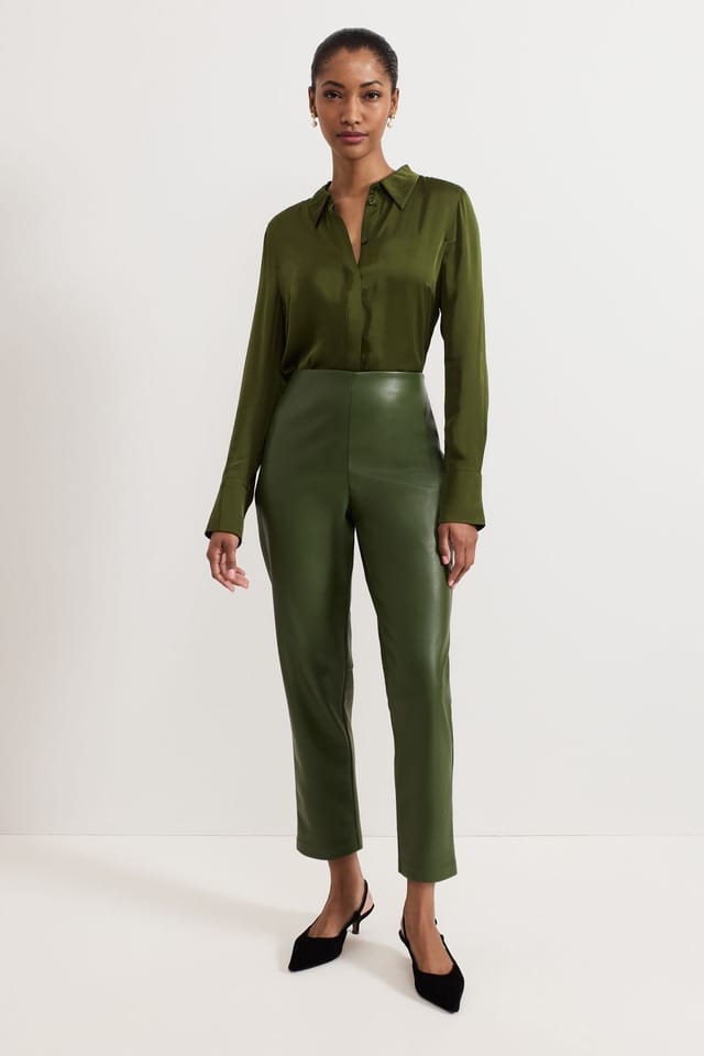 Phase Eight Phase Eight Women's Mya High-Rise Pu Crop Trousers in Dark Olive - 3