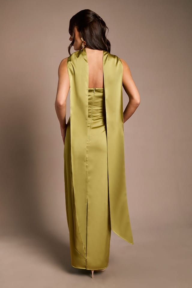 Oasis Oasis Women's Olive Bandeau Satin Bridesmaid Maxi Dress With Scarf - 3