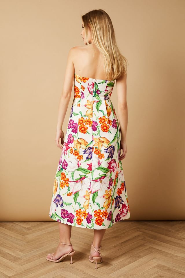 Oasis Oasis Women's Occasion Floral Twill Strapless Midi Dress - 3