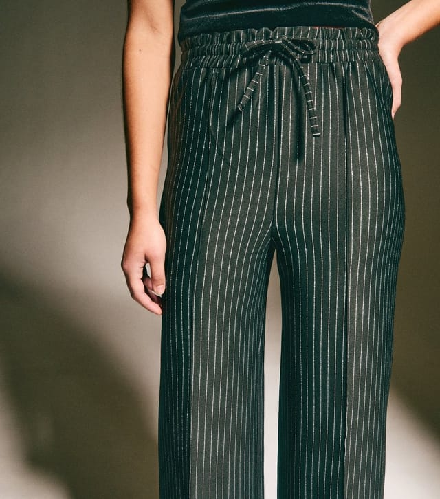 unknown Women's Black Sparkly Pinstripe Wide Leg Trousers  New Look - 3