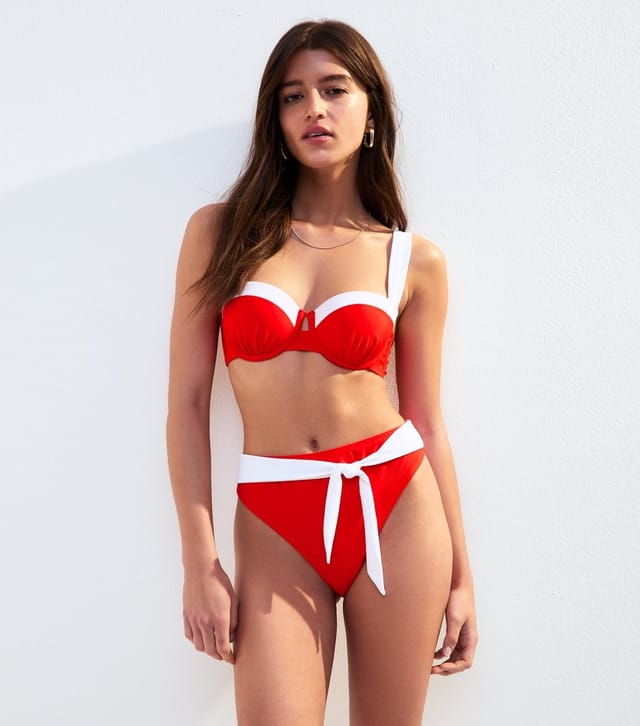 New Look Women's Red Contrast Trim Underwired  Padded Bikini Top New Look - 3