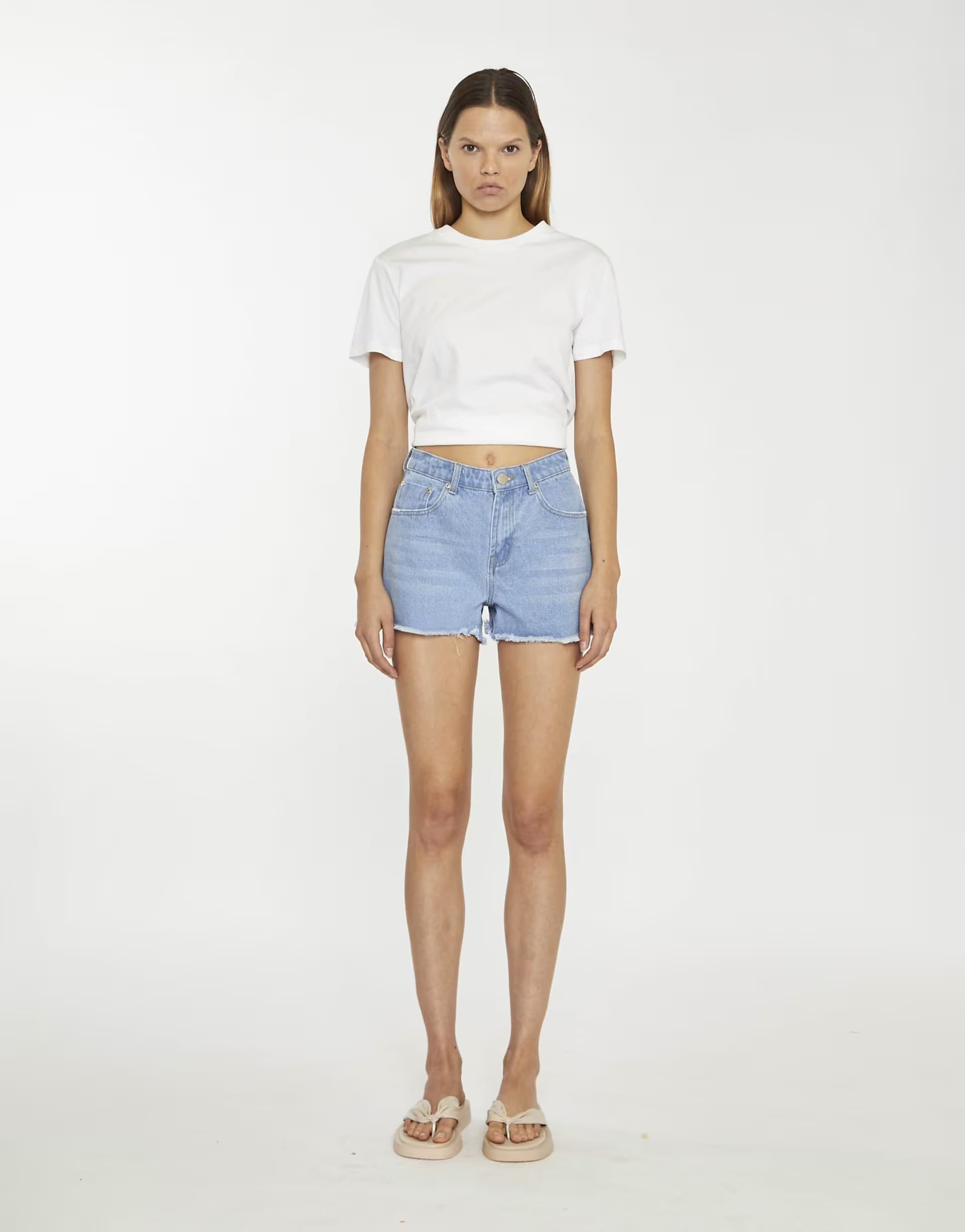 ASOS Glamorous Ripped denim shorts in bleach blue