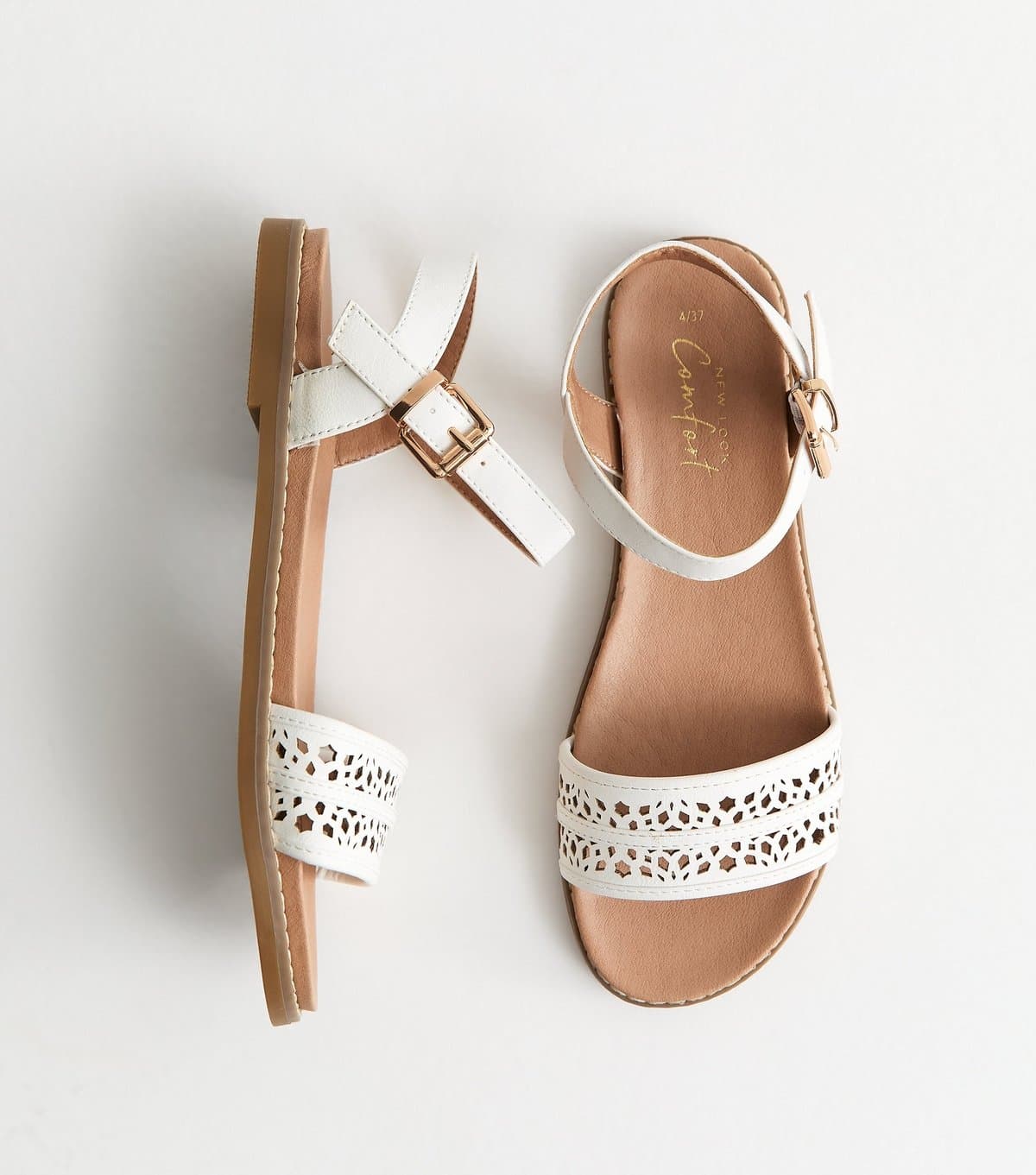 New Look New Look White Faux Leather Cut Out Strap Flat Sandals