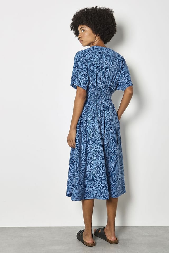 Apricot Apricot Women's Leaf Print Shirt Midi Dress in Blue - 3