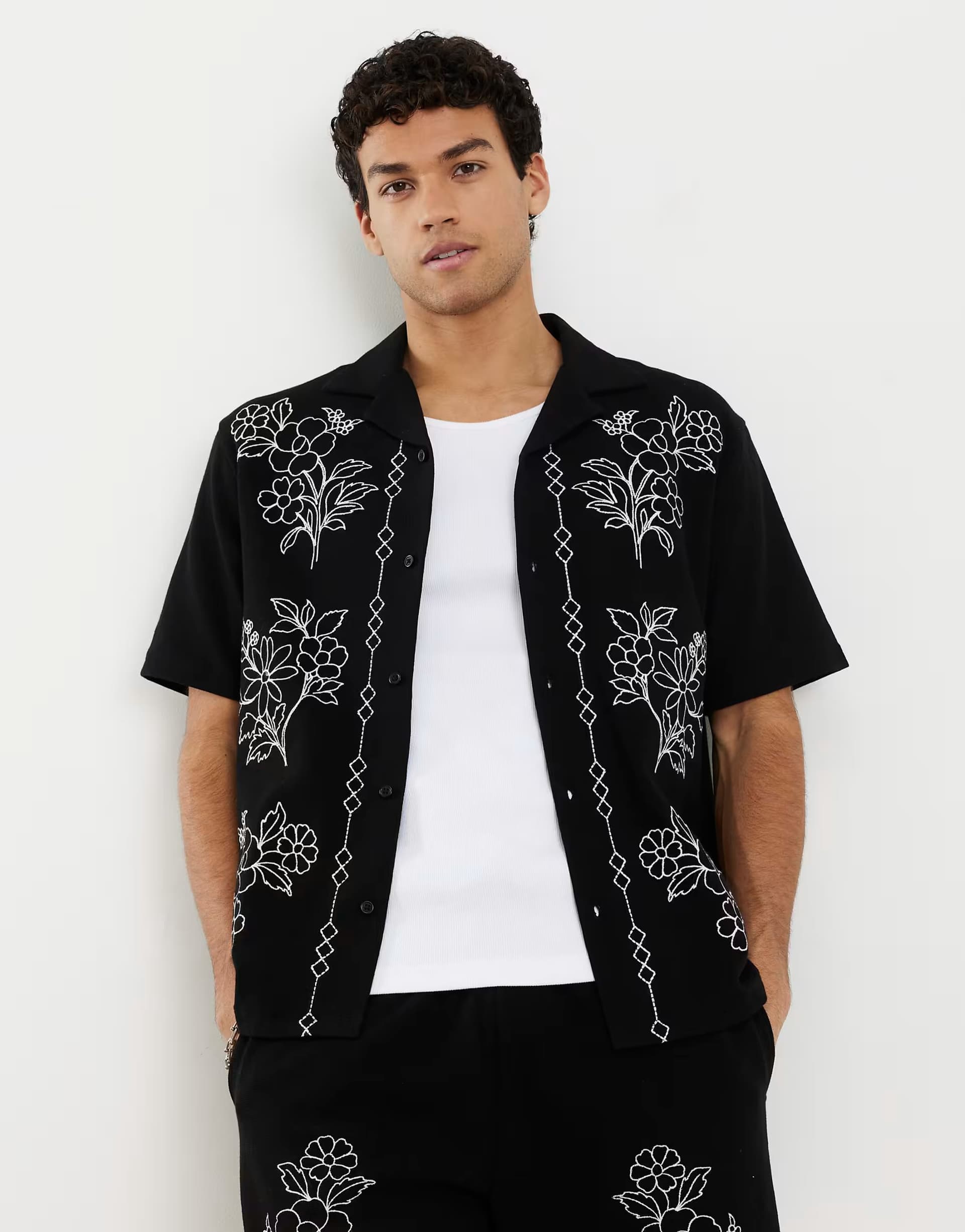 ASOS ASOS Floral Embroidered Shirt in Black