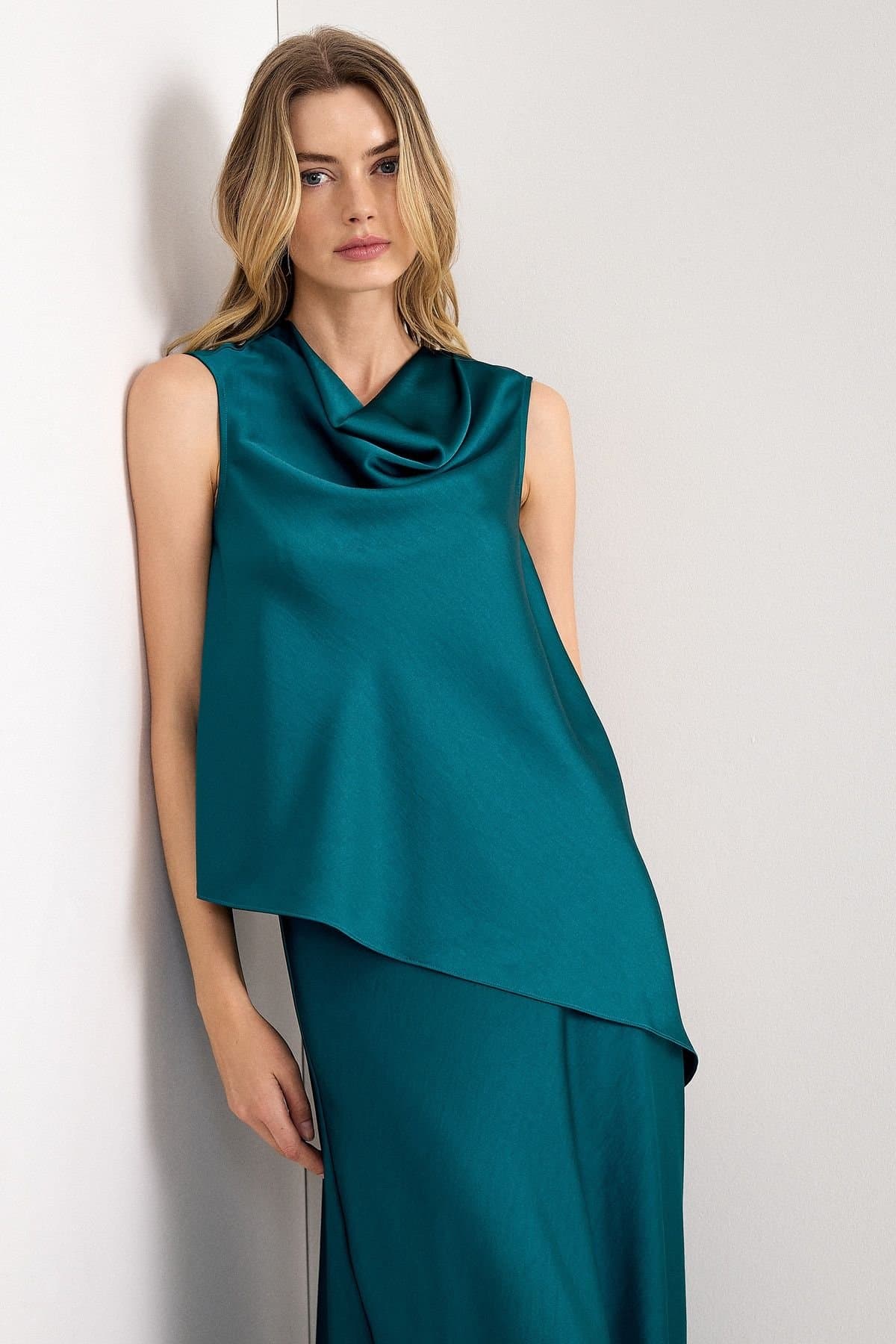 Phase Eight Phase Eight Women's Saskia Cowl Neck Asymmetric Blouse in Teal