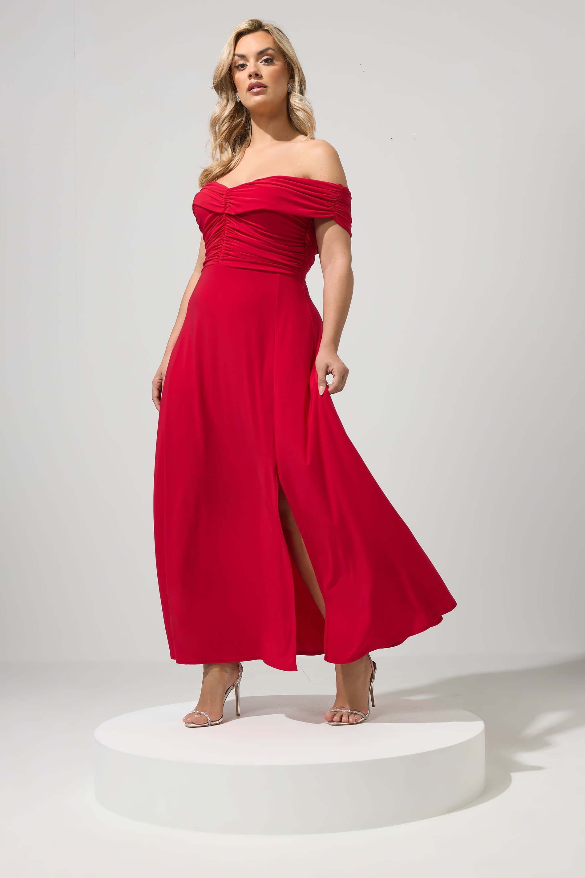 Yours London Plus Size Red Bardot Maxi Dress