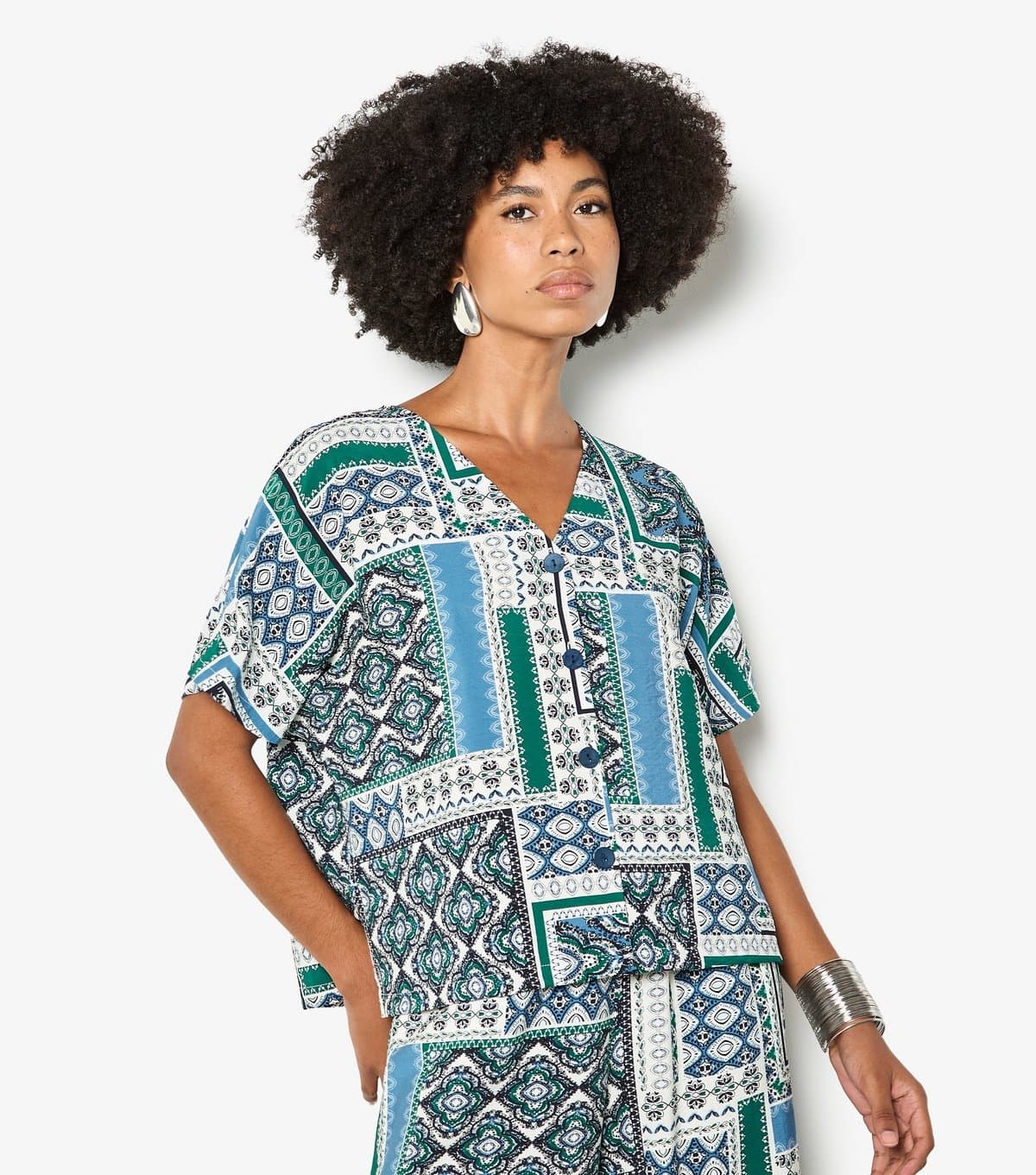 Apricot Women's Blue Scarf Print Button Front Top Apricot New Look