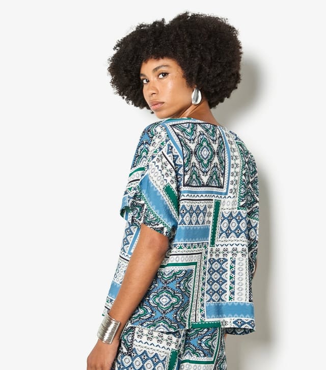 Apricot Women's Blue Scarf Print Button Front Top Apricot New Look - 2
