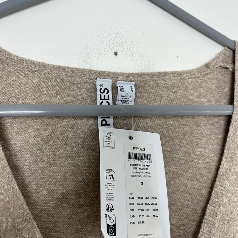 Pieces Pieces Beige Sleeveless Jumper with tie front Size S - 1