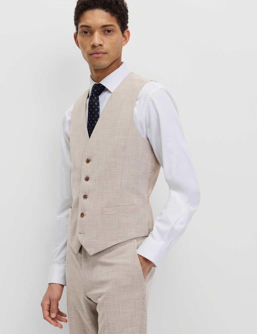 M&S Tailored Fit Check Waistcoat Neutral