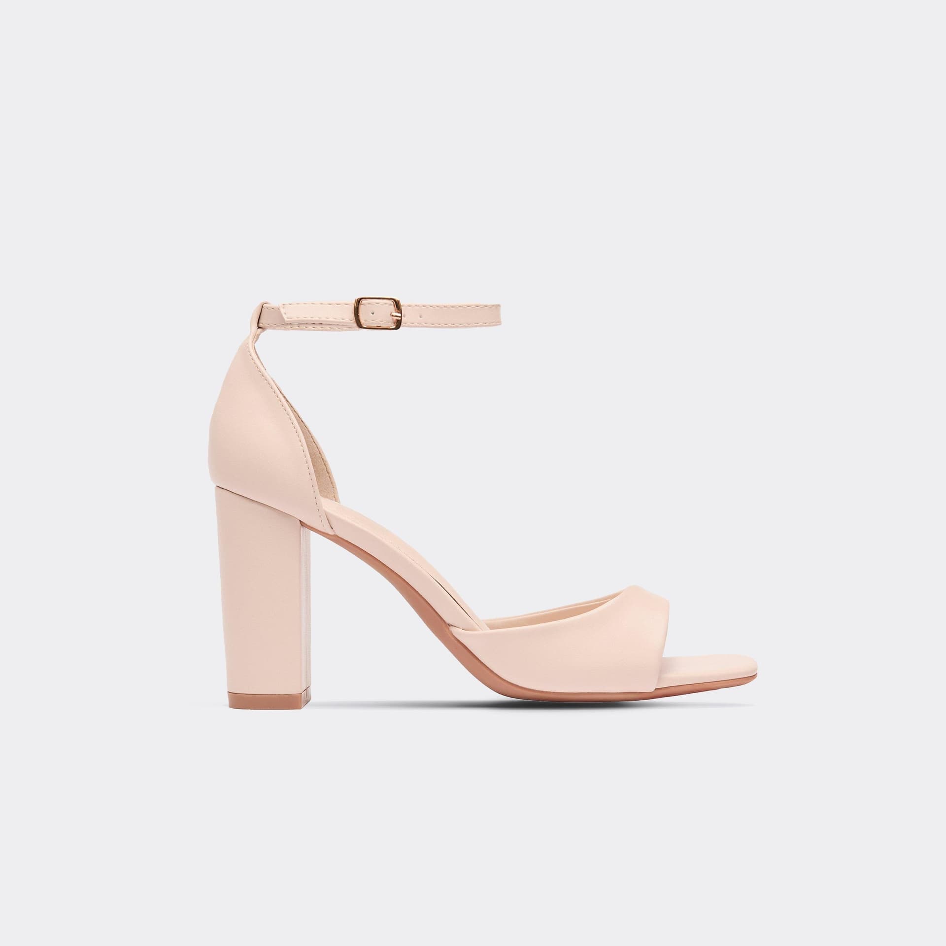 EGO Buddi Ankle Strap Peep Toe Block Heel In Nude Faux Leather, Women's Size UK 3