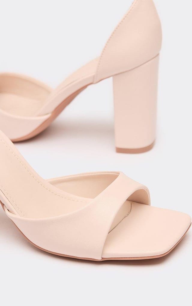 EGO Buddi Ankle Strap Peep Toe Block Heel In Nude Faux Leather, Women's Size UK 3 - 2