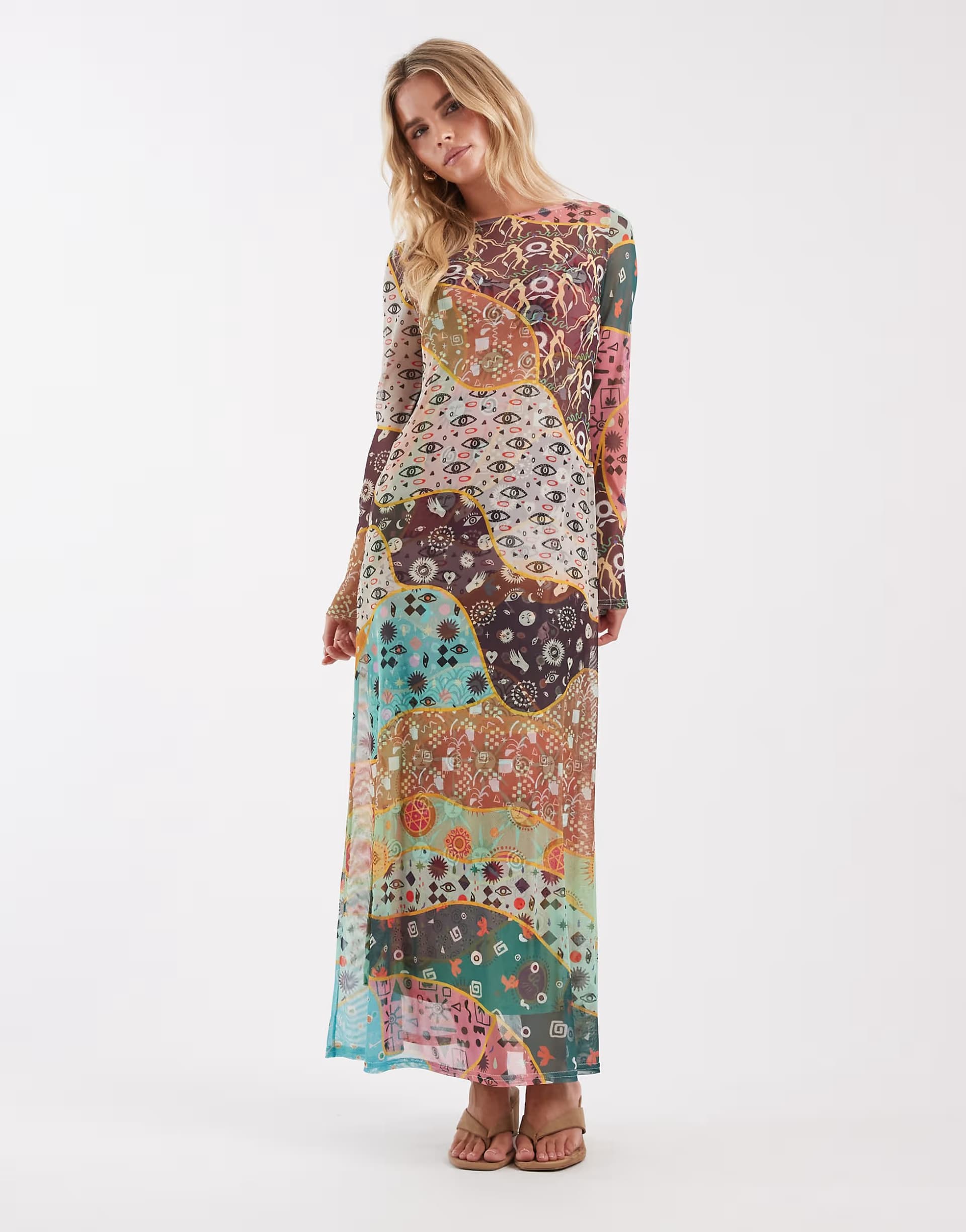 ASOS Never Fully Dressed Petite Aria mesh midaxi dress in pastel print