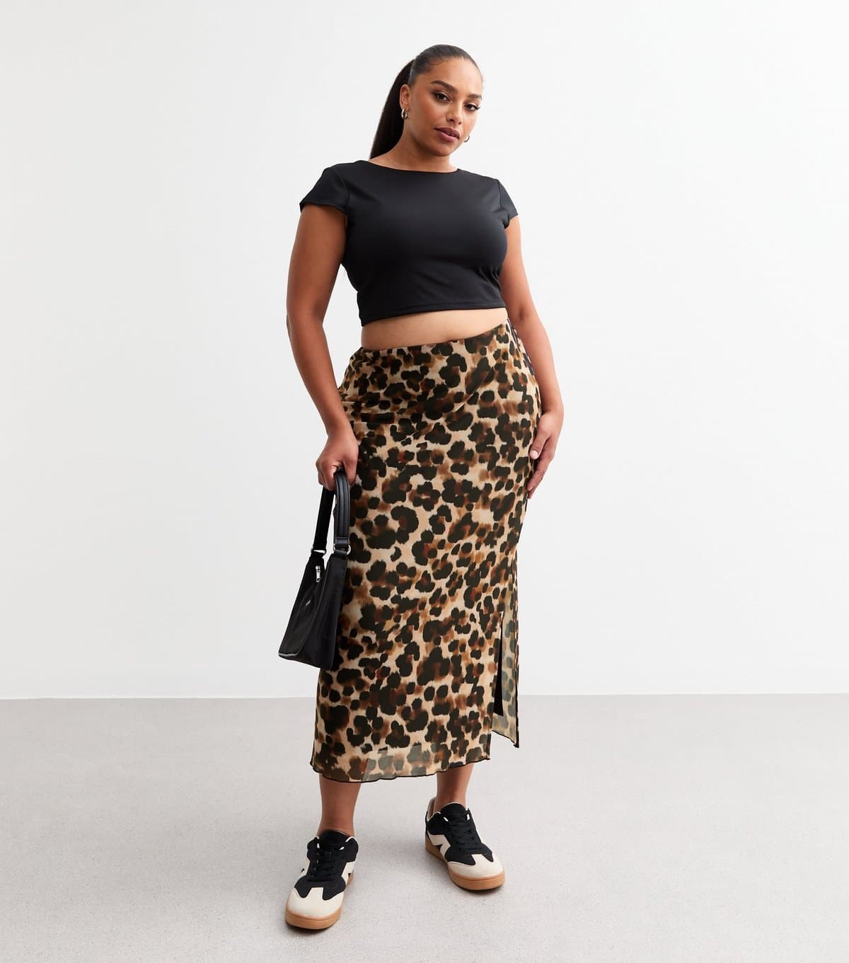 New Look Women's Plus Size Brown Leopard Print Midi Skirt Curves New Look