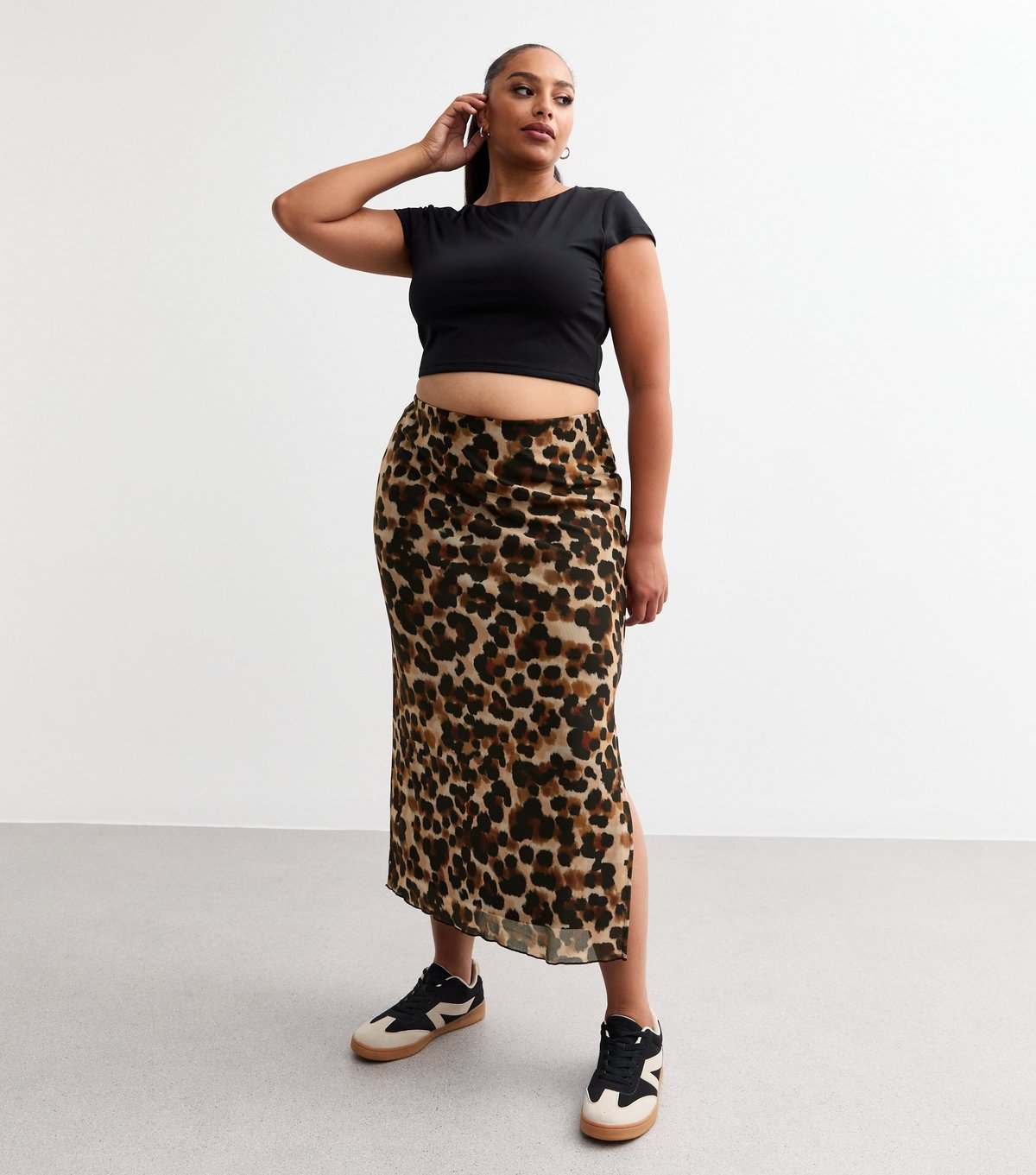 New Look Women's Plus Size Brown Leopard Print Midi Skirt Curves New Look - 3