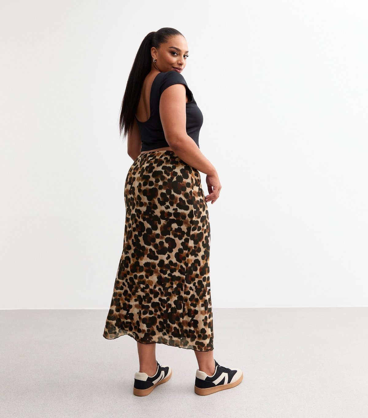 New Look Women's Plus Size Brown Leopard Print Midi Skirt Curves New Look - 4