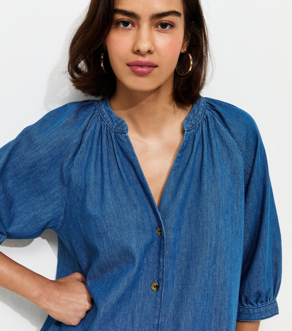 New Look Women's Blue Denim Cropped Sleeve Shirt New Look - 3