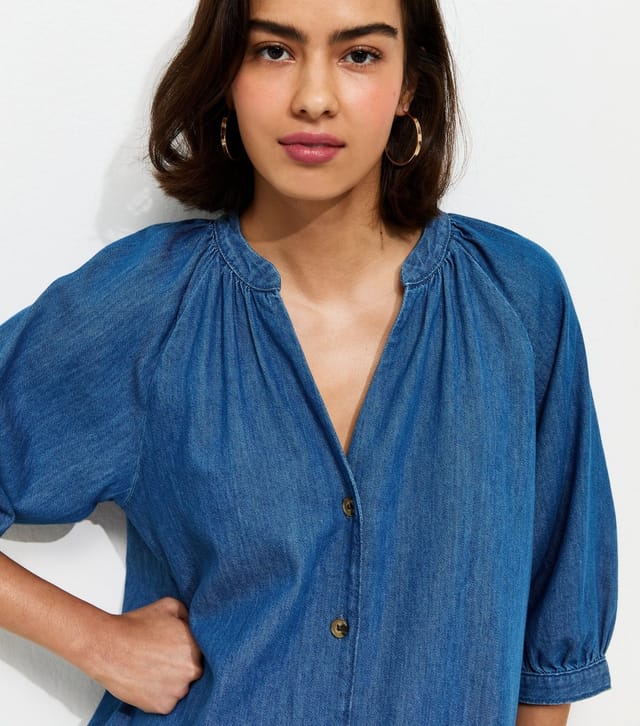 New Look Women's Blue Denim Cropped Sleeve Shirt New Look - 3
