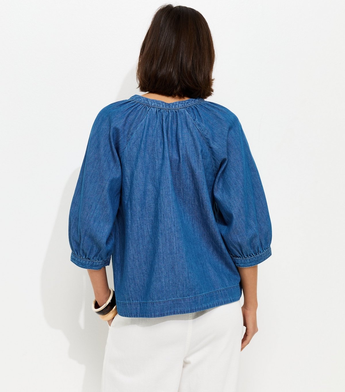 New Look Women's Blue Denim Cropped Sleeve Shirt New Look - 4