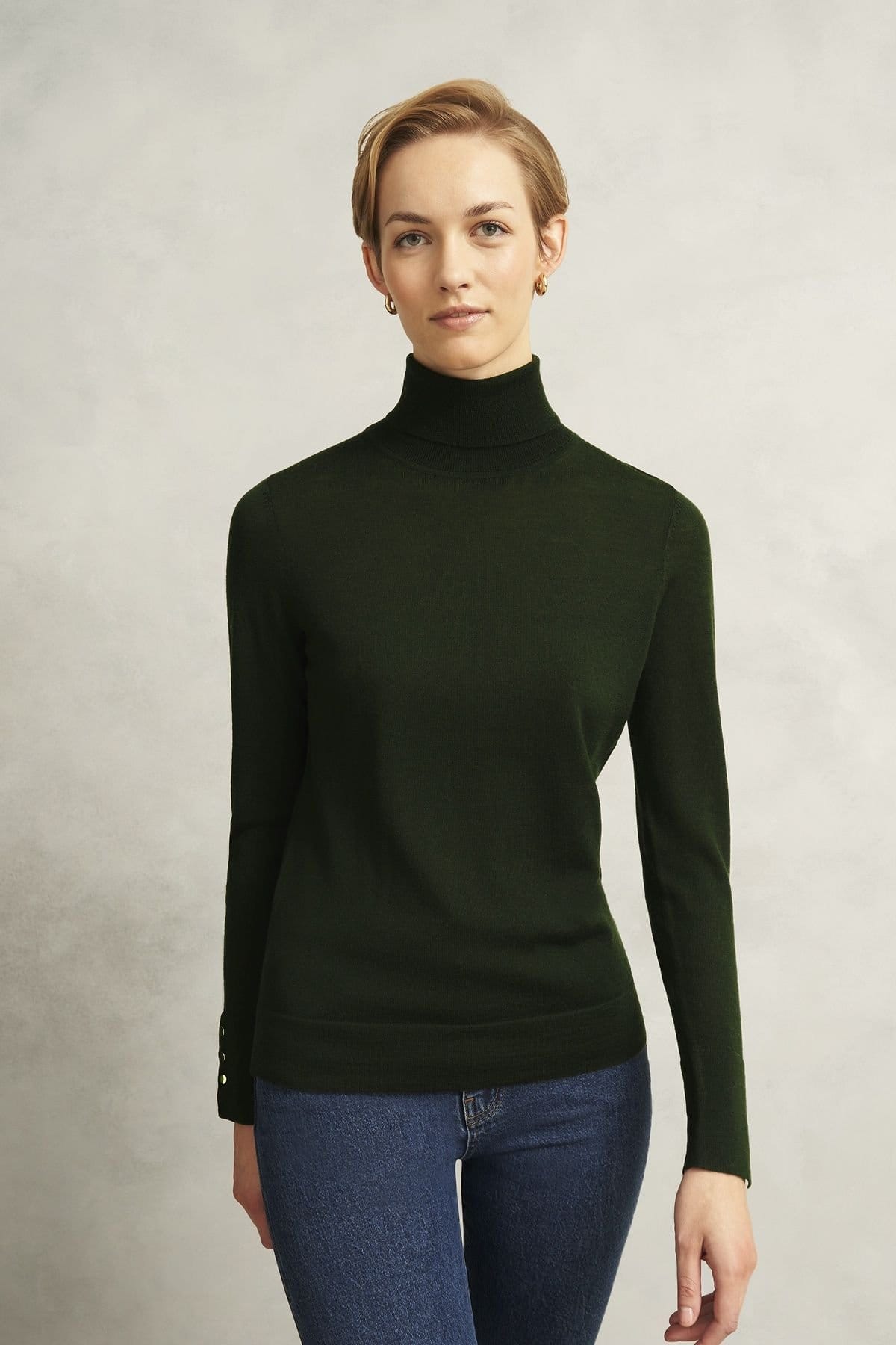 Hobbs London Bottle Green Rollneck Jumper in Merino Wool