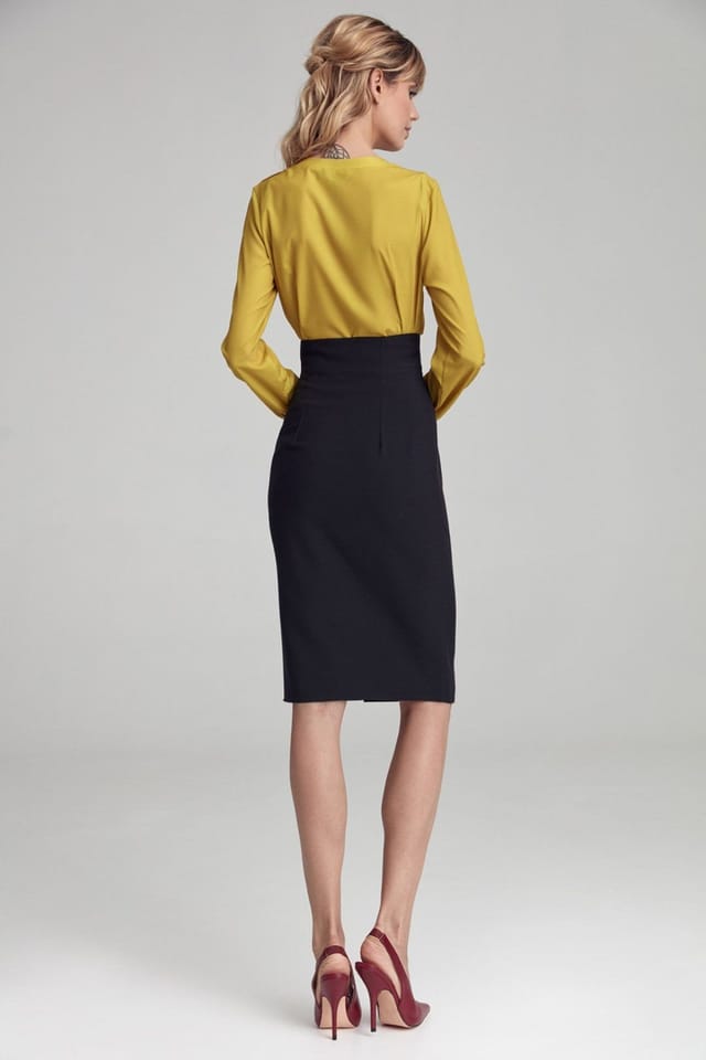 Love Lace Love Lace Women's Office Pencil Knee Length Skirt with Gold Snaps in Black - 2