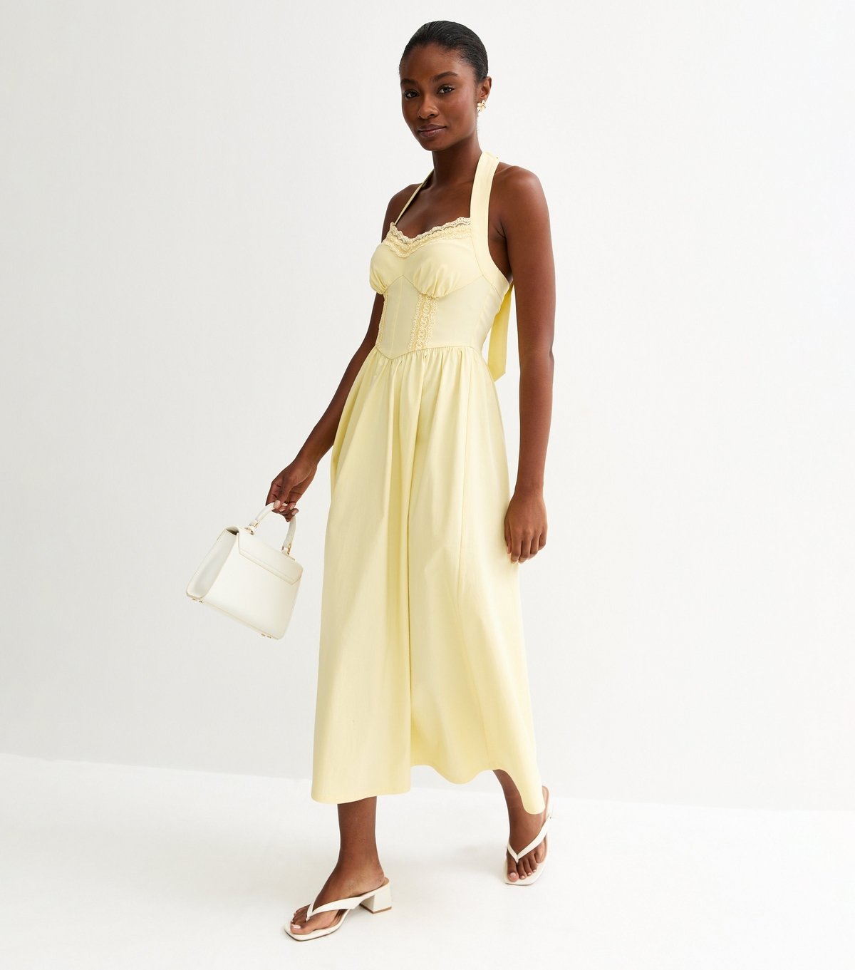 New Look Women's Light Yellow Embroidered Halter Midi Dress New Look - 2