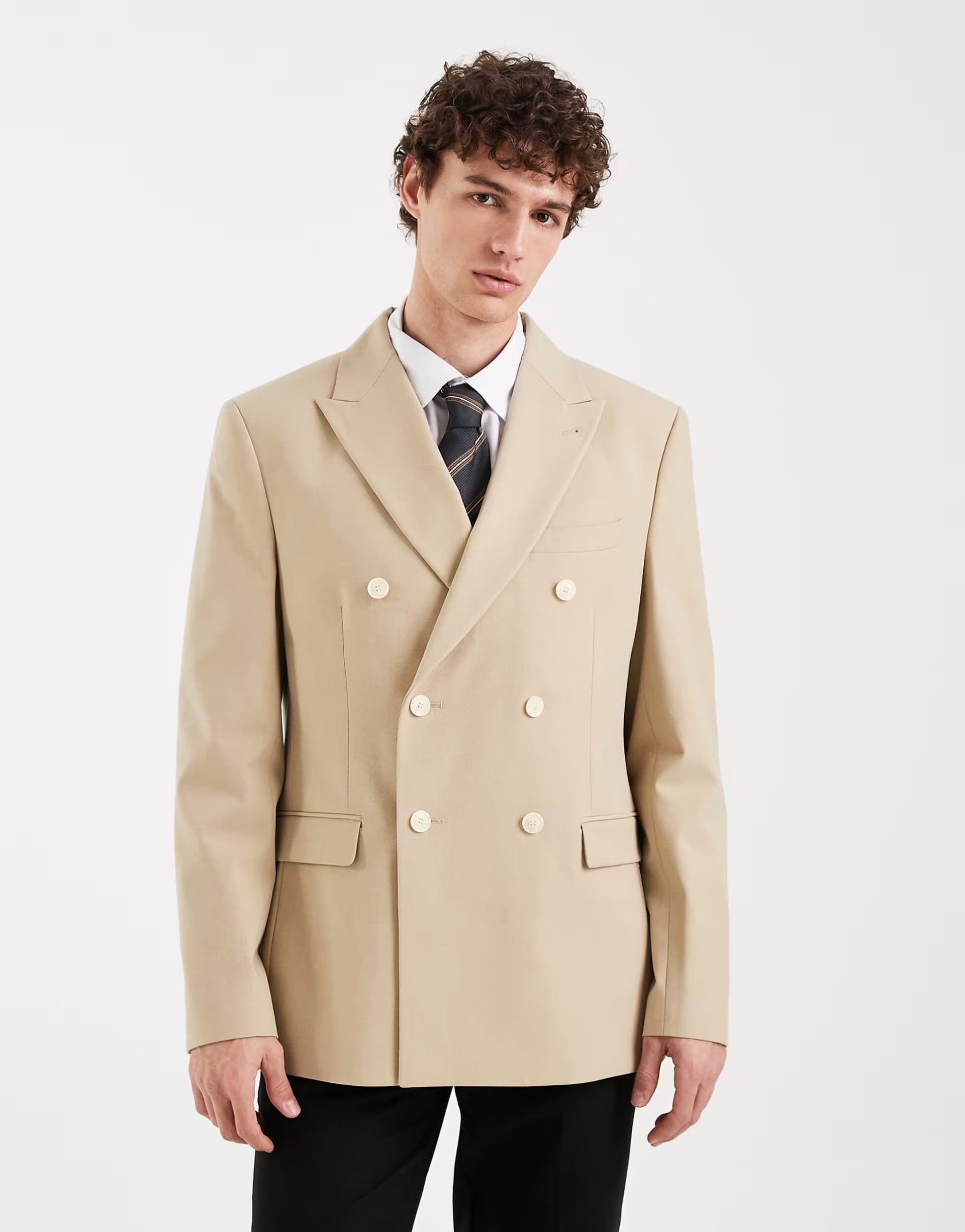 ASOS ASOS Double Breasted Regular Blazer in Stone Twill