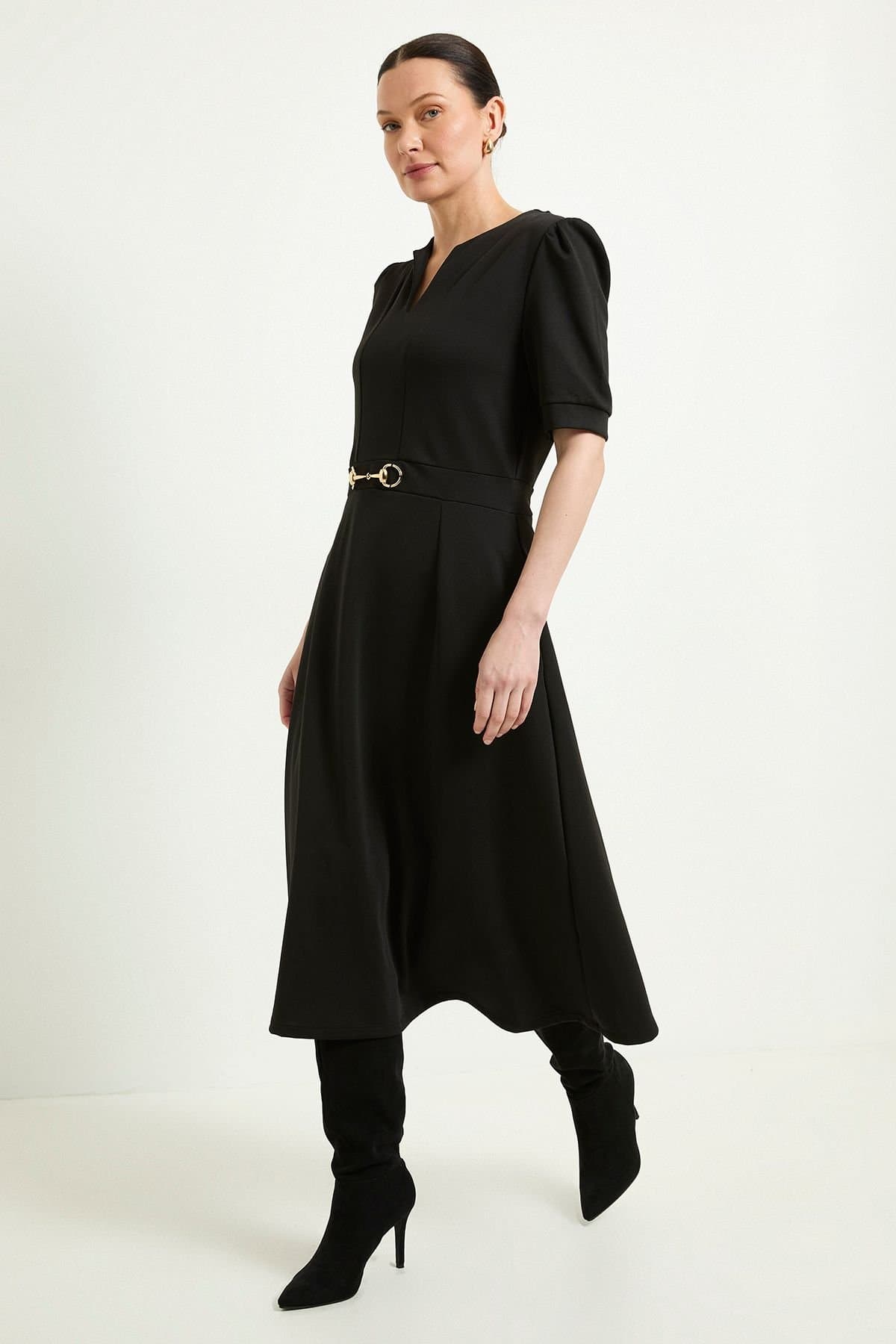 Wallis Wallis Women's Ponte Snaffle Trim Midi Dress in Black