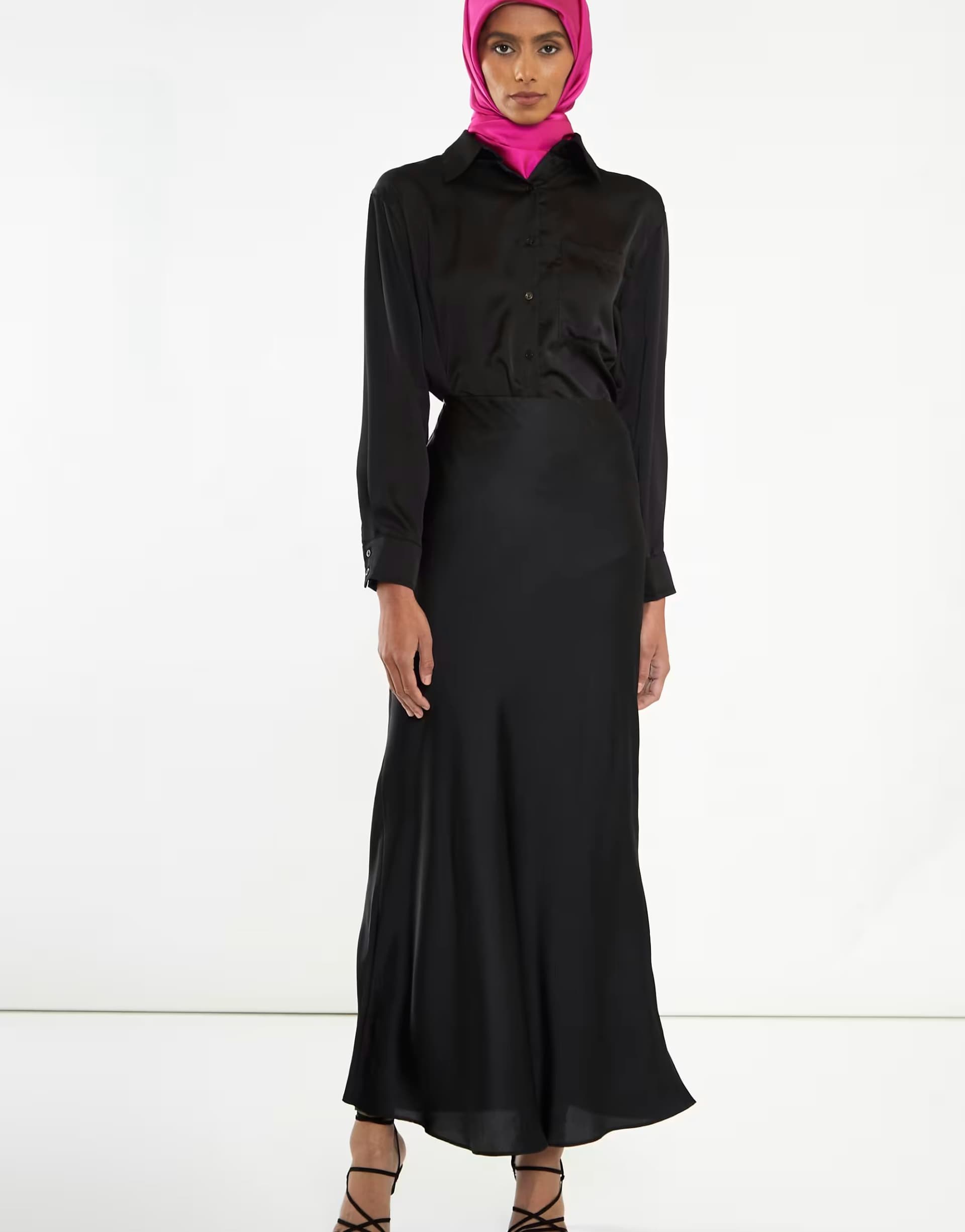 ASOS Glamorous Bias cut silk midi skirt in black