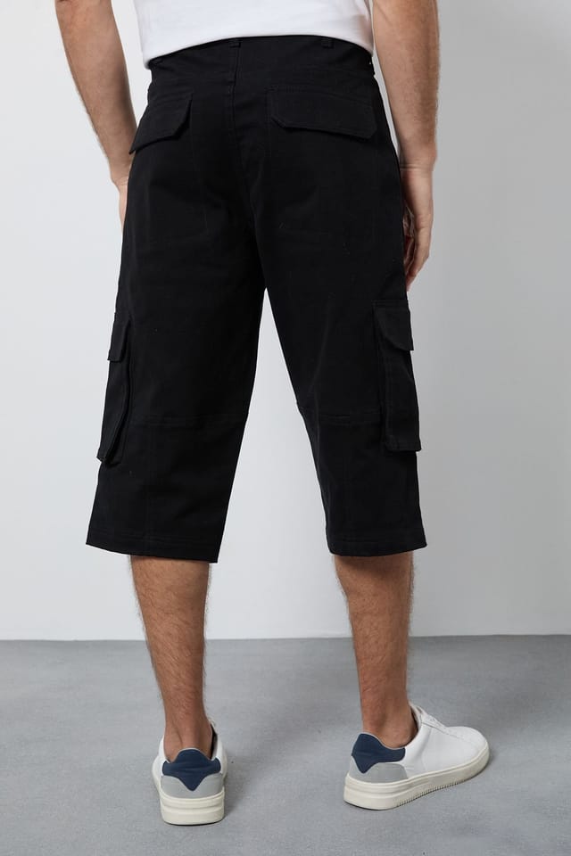Maine Maine Men's Black 3/4 Cotton Cargo Shorts - 3