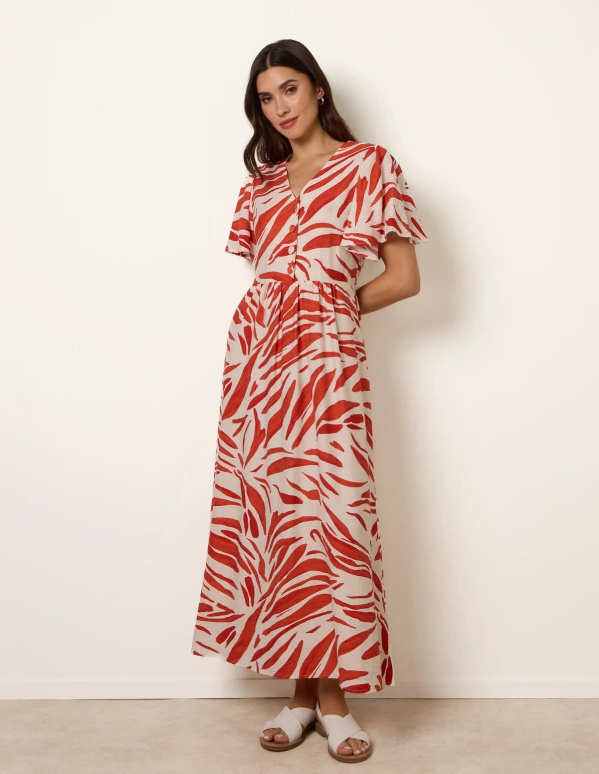 Dress With Brushstroke Leaf Print
