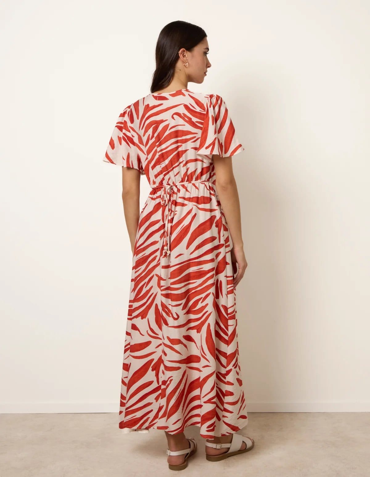Blue Vanilla Dress With Brushstroke Leaf Print - 4