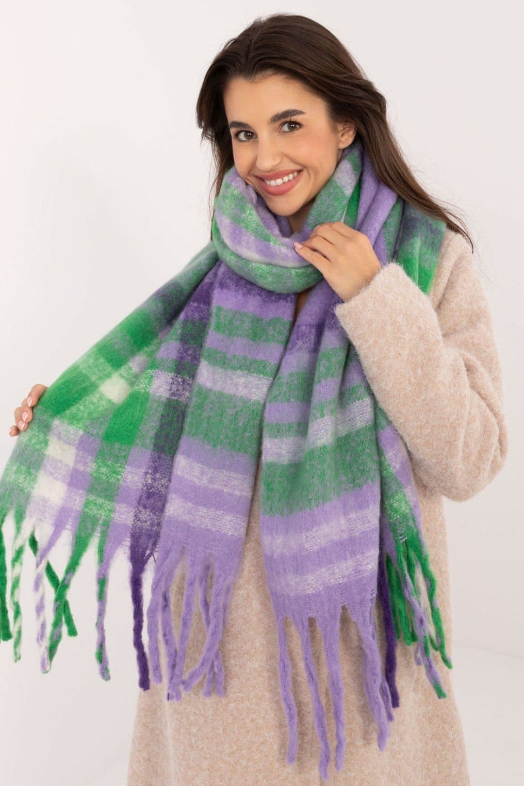 Love Lace Love Lace Violet Check Polyester Scarf with Fringes