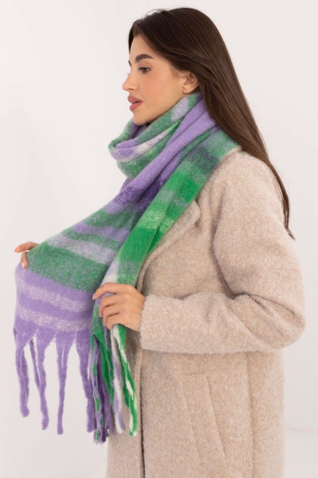 Love Lace Love Lace Women's Elegant Check Polyester Scarf with Stylish Fringes for Winter in Violet - 2