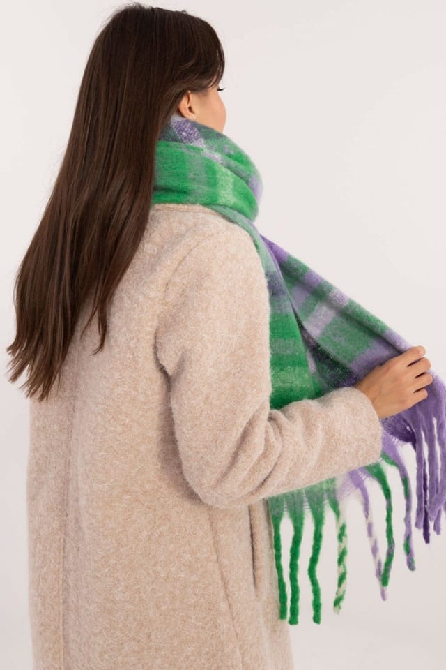 Love Lace Love Lace Women's Elegant Check Polyester Scarf with Stylish Fringes for Winter in Violet - 3