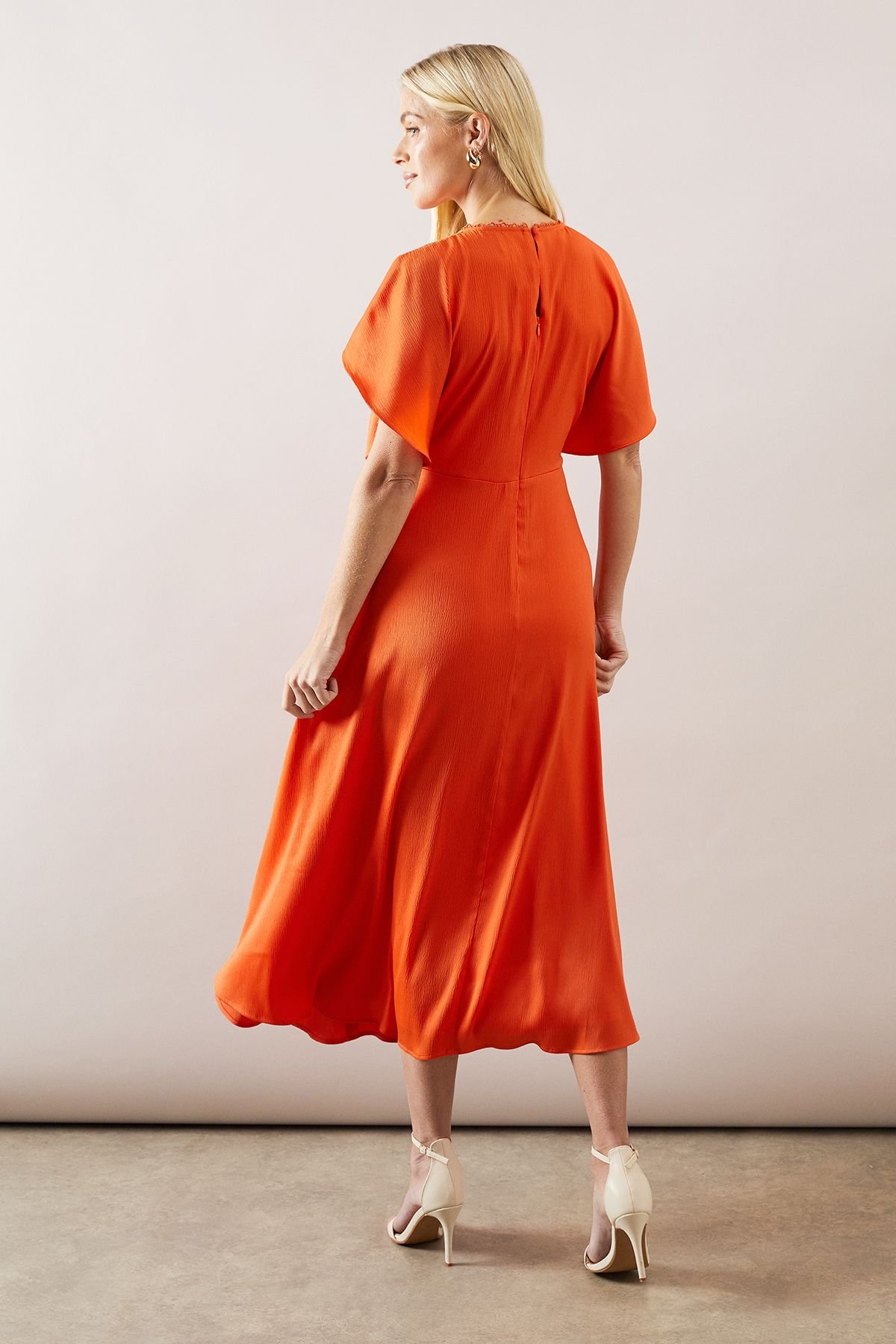 Wallis Wallis Women's Petite Occasion Satin Ruffle Maxi Dress in Orange - 3