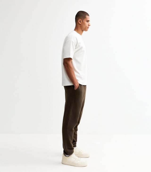 New Look Men's Dark Brown Regular Fit Jersey Joggers New Look - 2