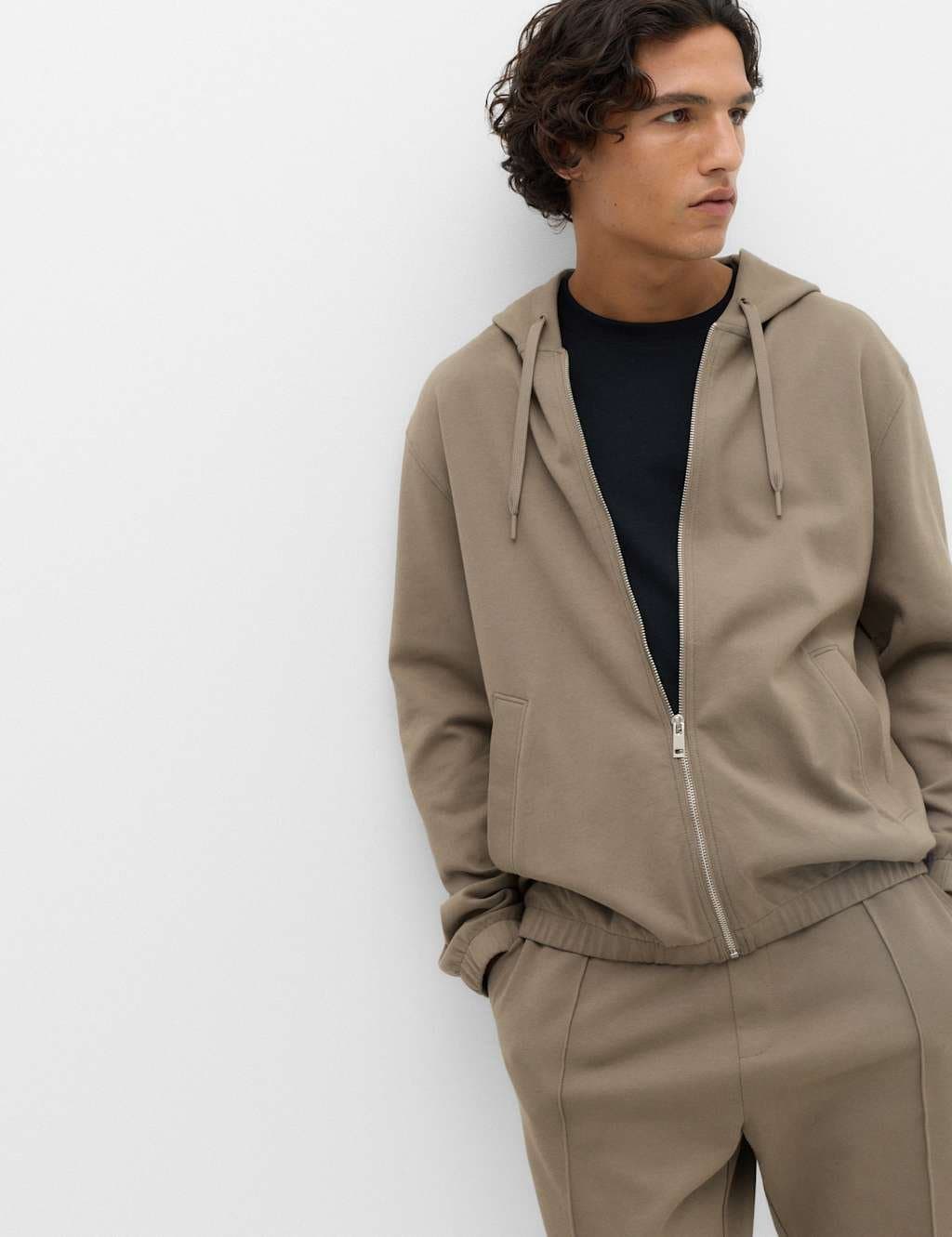 Marks & Spencer M&S Ultimate Cotton Rich Zip Up Hoodie Mocha