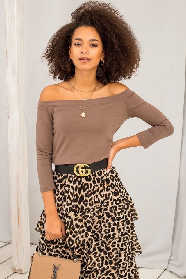 Love Lace Love Lace Women's Spanish Straight Cut Blouse 3/4 Sleeve in Brown - 2