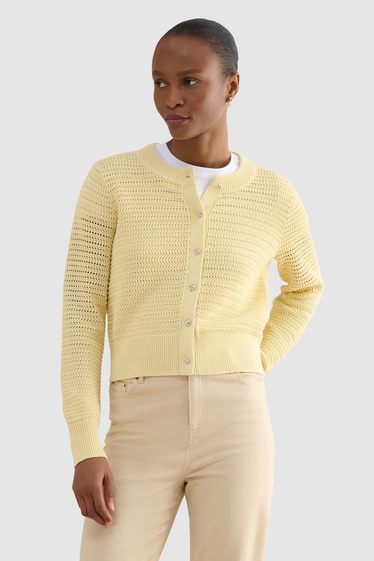 Hobbs London Hobbs London Women's Felicity Regular-Fit Cotton Cardigan in Lemon