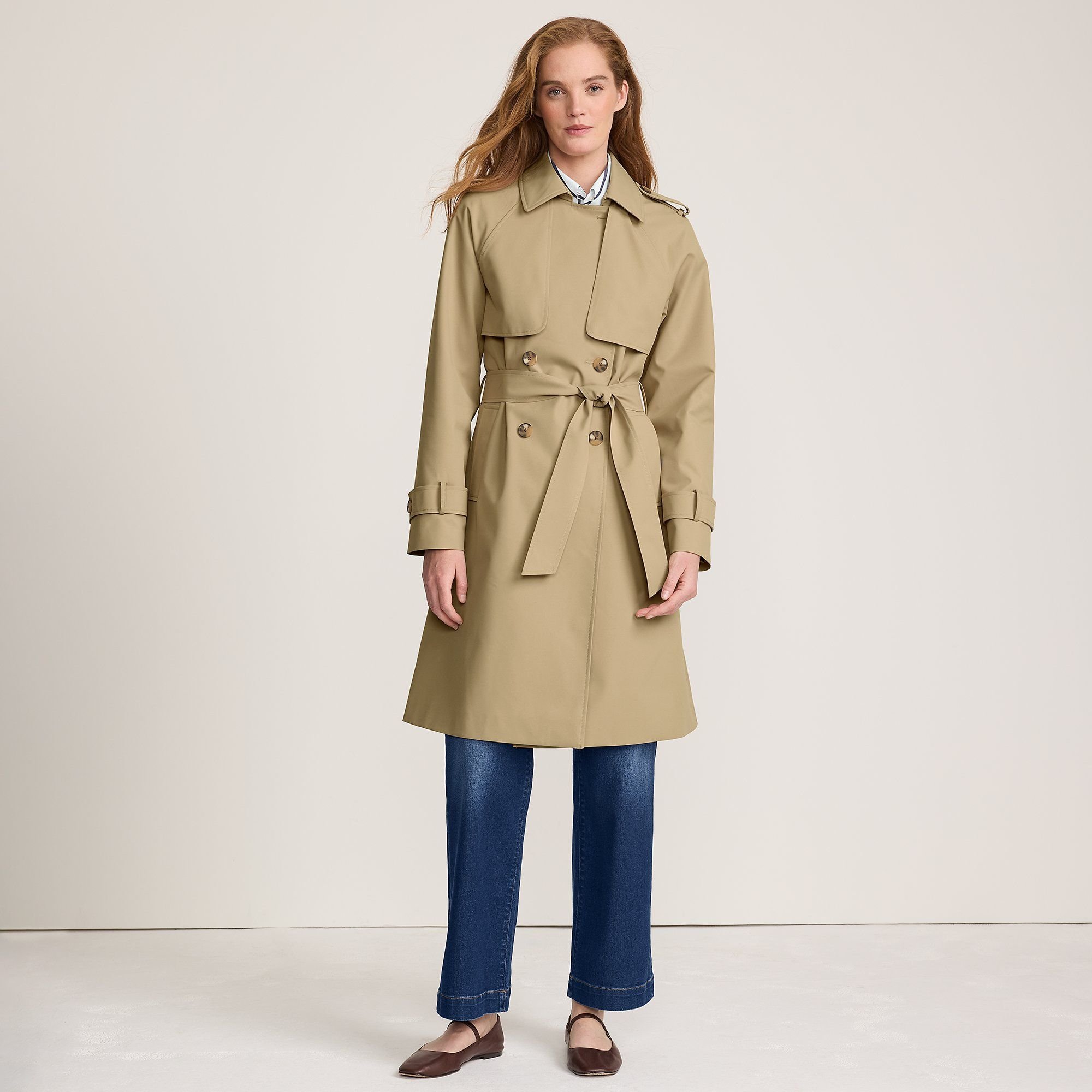 lands end Lands' End Women's Waterproof Trench Coat in Tan - 1
