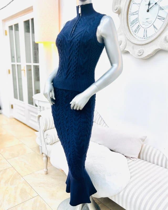 Karen Millen Karen Millen navy cable knit top & mermaid midi skirt 6-8