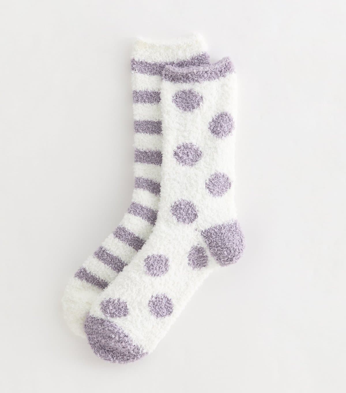 New Look New Look Purple And White Spot And Stripe Cosy Knit Socks Pack