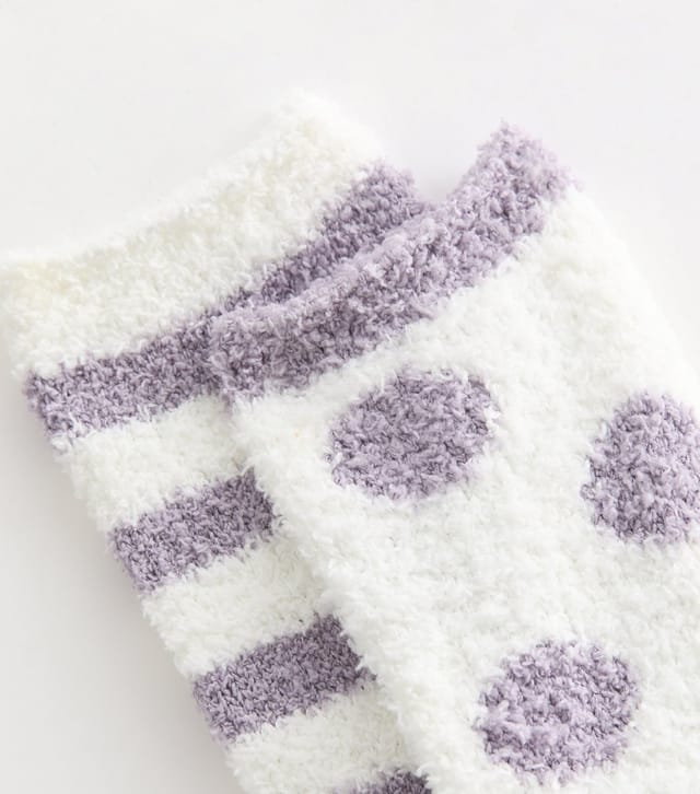 New Look Pack of 2 Purple and White Spot And Stripe Cosy Knit Socks New Look - 2